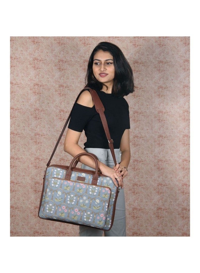 ZOUK حقيبة لابتوب زوك للنساء - حقيبة مصنوعة يدويًا للابتوب بحجم 15.6 بوصة، ماك بوك - حقائب مكتبية من جلد نباتي مع حزام كتف قابل للفصل - حقيبة يد مثالية بلون جايسبور فريسكو الأزرق - Image 2