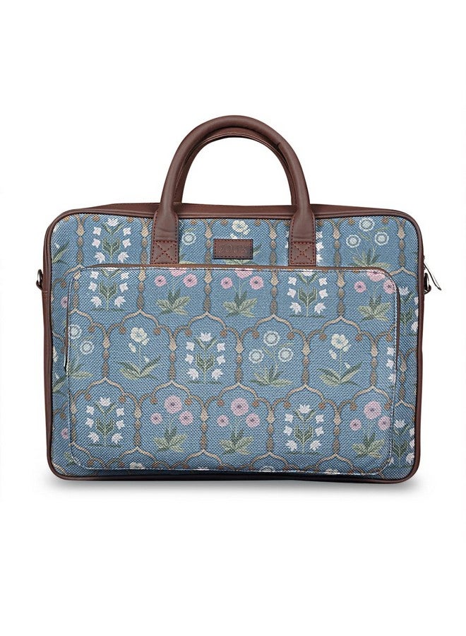 ZOUK حقيبة لابتوب زوك للنساء - حقيبة مصنوعة يدويًا للابتوب بحجم 15.6 بوصة، ماك بوك - حقائب مكتبية من جلد نباتي مع حزام كتف قابل للفصل - حقيبة يد مثالية بلون جايسبور فريسكو الأزرق - Image 4