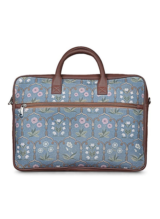 ZOUK حقيبة لابتوب زوك للنساء - حقيبة مصنوعة يدويًا للابتوب بحجم 15.6 بوصة، ماك بوك - حقائب مكتبية من جلد نباتي مع حزام كتف قابل للفصل - حقيبة يد مثالية بلون جايسبور فريسكو الأزرق - Image 5