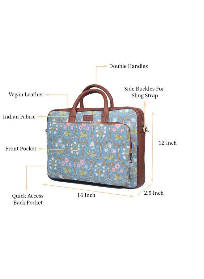 ZOUK حقيبة لابتوب زوك للنساء - حقيبة مصنوعة يدويًا للابتوب بحجم 15.6 بوصة، ماك بوك - حقائب مكتبية من جلد نباتي مع حزام كتف قابل للفصل - حقيبة يد مثالية بلون جايسبور فريسكو الأزرق - Image 3