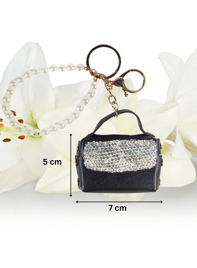 ZAFCO Crystal Stylish Fashionable Small Lovely Coin Purse Wallet Keychain Lovely Charm Handbag Pendant Cute Coin Purse Key Rings | Lip Gloss Holder for Girls | Womens| Pack of 1| Black - Image 2