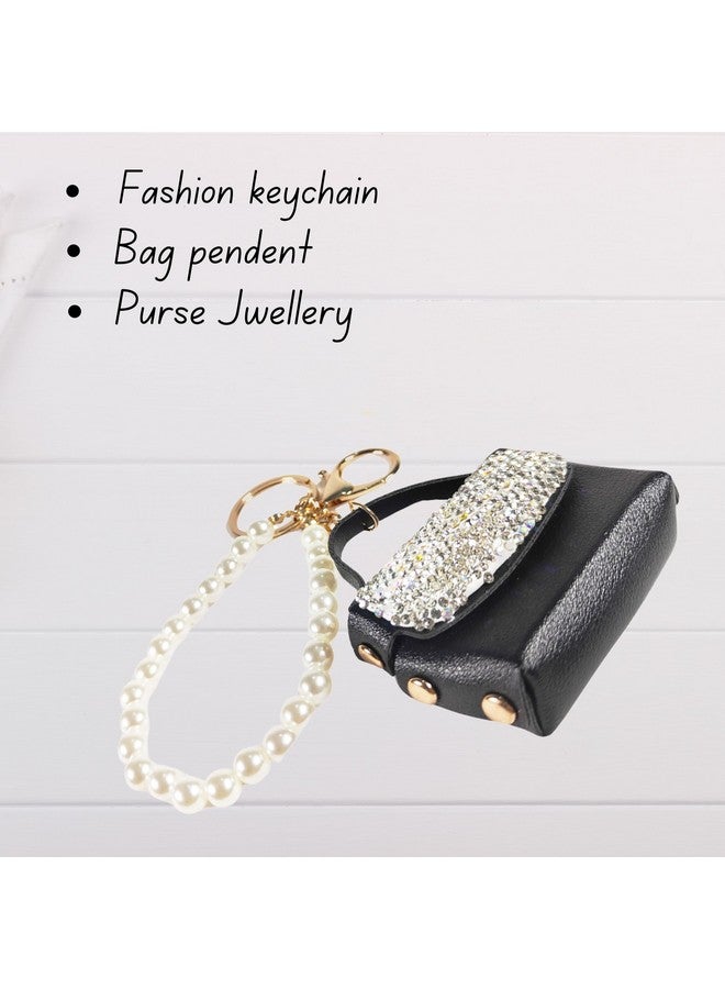ZAFCO Crystal Stylish Fashionable Small Lovely Coin Purse Wallet Keychain Lovely Charm Handbag Pendant Cute Coin Purse Key Rings | Lip Gloss Holder for Girls | Womens| Pack of 1| Black - Image 4
