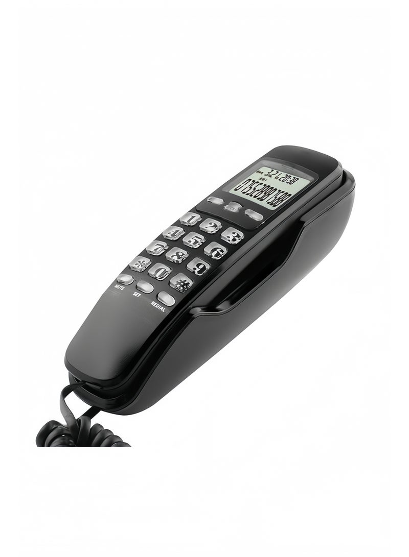 Angola Panda Mini Wired DTMF/FSK Wall-Mount Telephone with LCD Display for Caller ID, Home/Office/Hotel Landline Phone with 38-Number Memory/Redial Function (Black) - Image 1