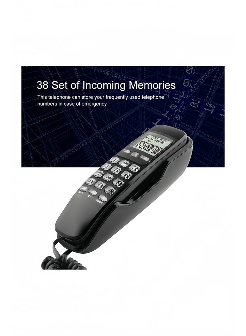 Angola Panda Mini Wired DTMF/FSK Wall-Mount Telephone with LCD Display for Caller ID, Home/Office/Hotel Landline Phone with 38-Number Memory/Redial Function (Black) - Image 3