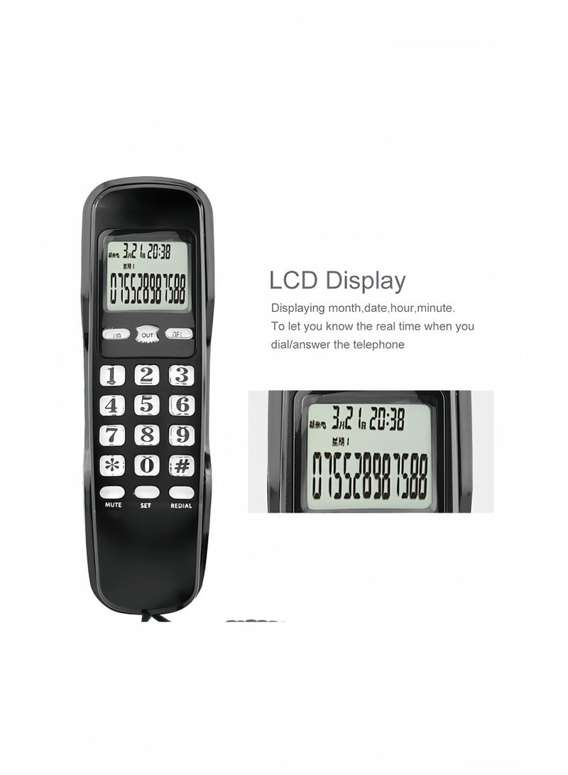 Angola Panda Mini Wired DTMF/FSK Wall-Mount Telephone with LCD Display for Caller ID, Home/Office/Hotel Landline Phone with 38-Number Memory/Redial Function (Black) - Image 5
