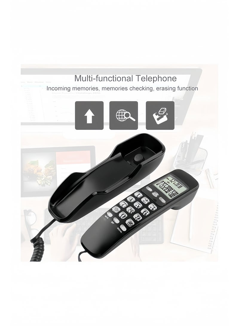 Angola Panda Mini Wired DTMF/FSK Wall-Mount Telephone with LCD Display for Caller ID, Home/Office/Hotel Landline Phone with 38-Number Memory/Redial Function (Black) - Image 2