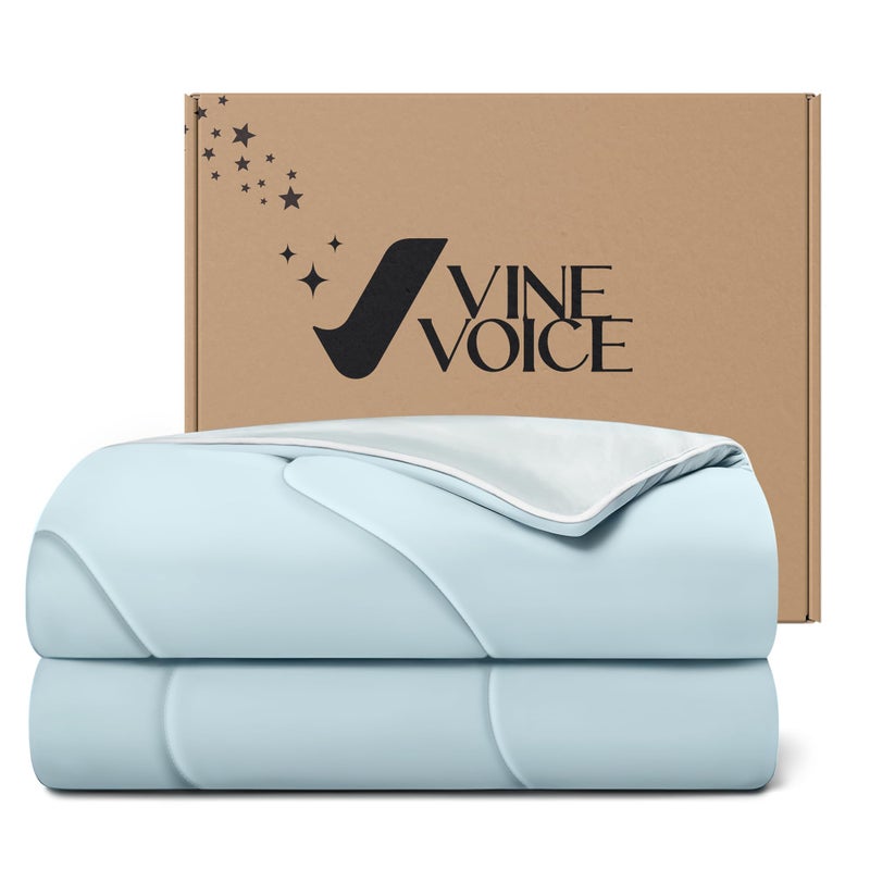Vine Voice Cooling Blanket Comforter Hot Sleepers FullQueen Soft Cooling Blanket DoubleSided Cool Bedding for Night Sweats AllSeason Lightweight Comforter90  90inch Light Blue