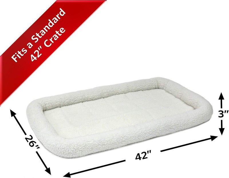 Bolster Dog Bed 42L-Inch White Fleece Dog Bed w/Comfortable Bolster | Ideal for Large Dog Breeds & Fits a 42-Inch Dog Crate | Easy Maintenance Machine Wash & Dry - Image 2