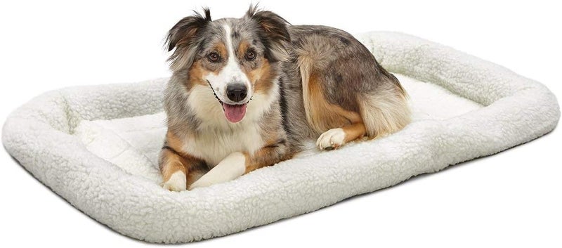 Bolster Dog Bed 42L-Inch White Fleece Dog Bed w/Comfortable Bolster | Ideal for Large Dog Breeds & Fits a 42-Inch Dog Crate | Easy Maintenance Machine Wash & Dry - Image 1