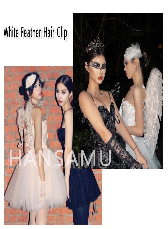 HANSAMU White Feather Hair Clip Ballet Style Pearl Ostrich White Swan Feather Hair Pins Accessories for Women Girls Bride Wedding Valentine Engagement Birthday Christmas Stage Performance Headpiece（2 PCS) - Image 4