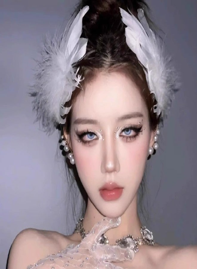 HANSAMU White Feather Hair Clip Ballet Style Pearl Ostrich White Swan Feather Hair Pins Accessories for Women Girls Bride Wedding Valentine Engagement Birthday Christmas Stage Performance Headpiece（2 PCS) - Image 2