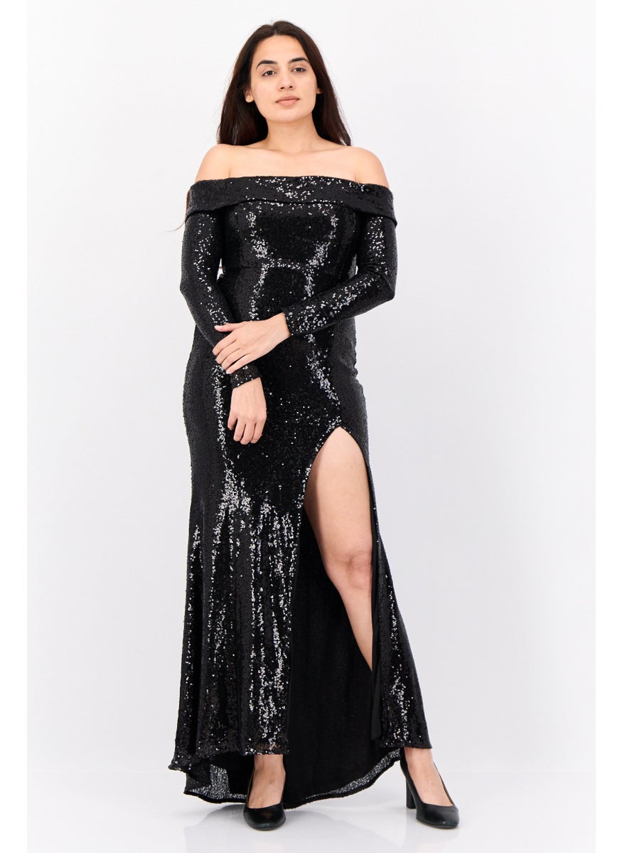 Lulus Women Sequined Maxi Dess, Black  - Image 1