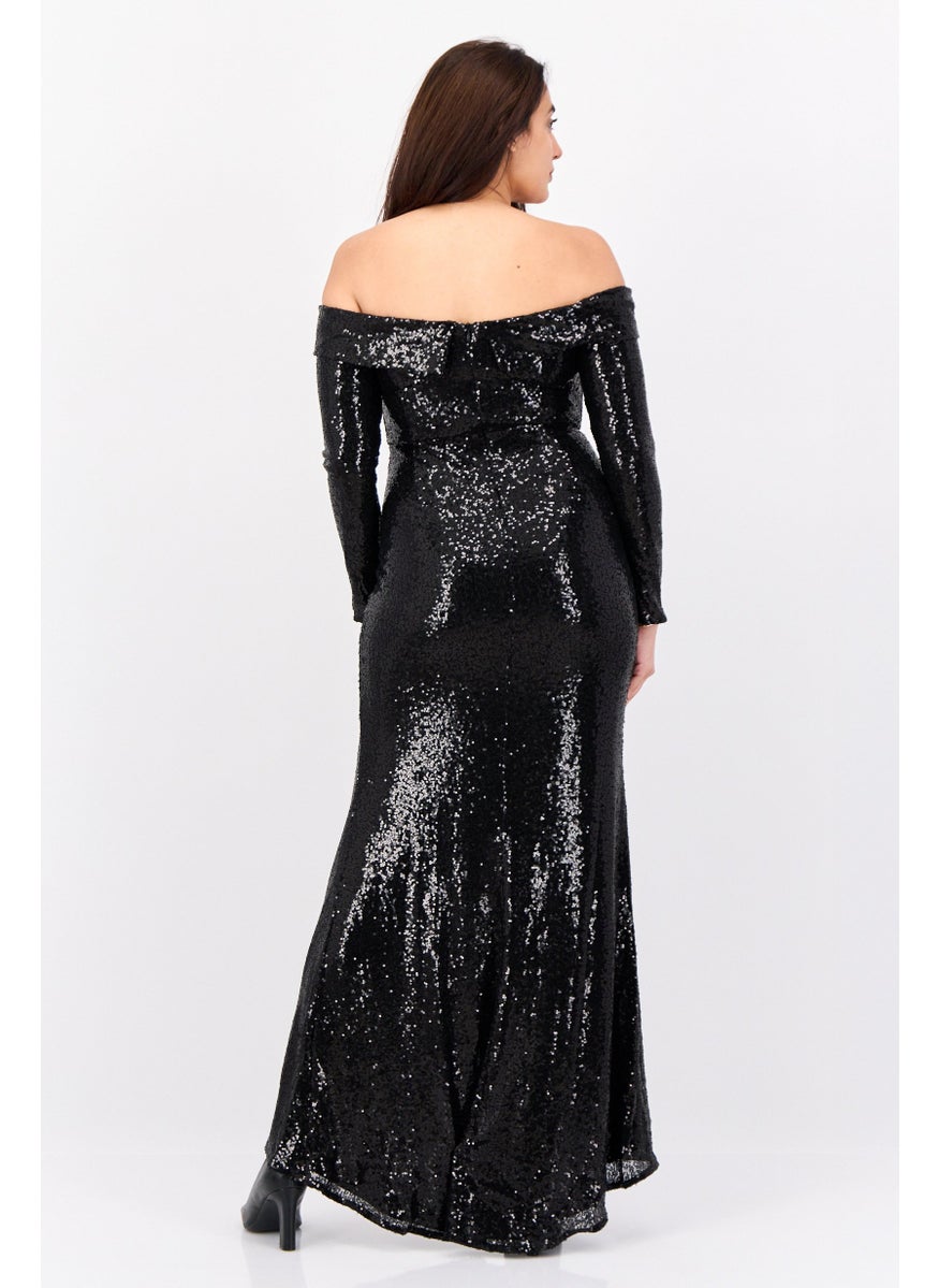 Lulus Women Sequined Maxi Dess, Black  - Image 4