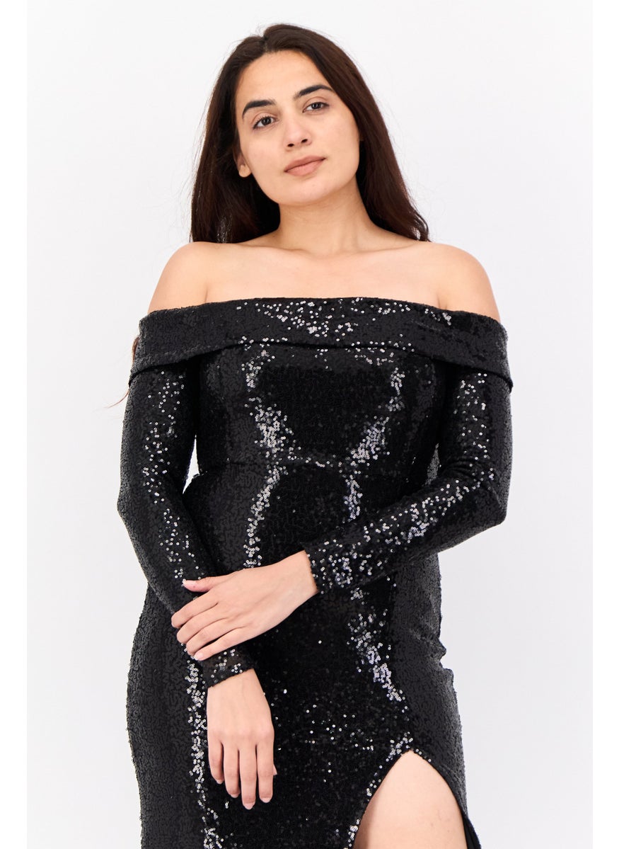 Lulus Women Sequined Maxi Dess, Black  - Image 2