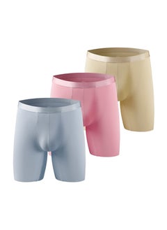 Mens Boxers Anti Chafing Soft Comfortable Boxer Briefs Longer Leg Ice Silk Mens Underwear Long Leg Boxers Cool Soft Stretch Bulge Seamless Mesh Breathable Underpants XL