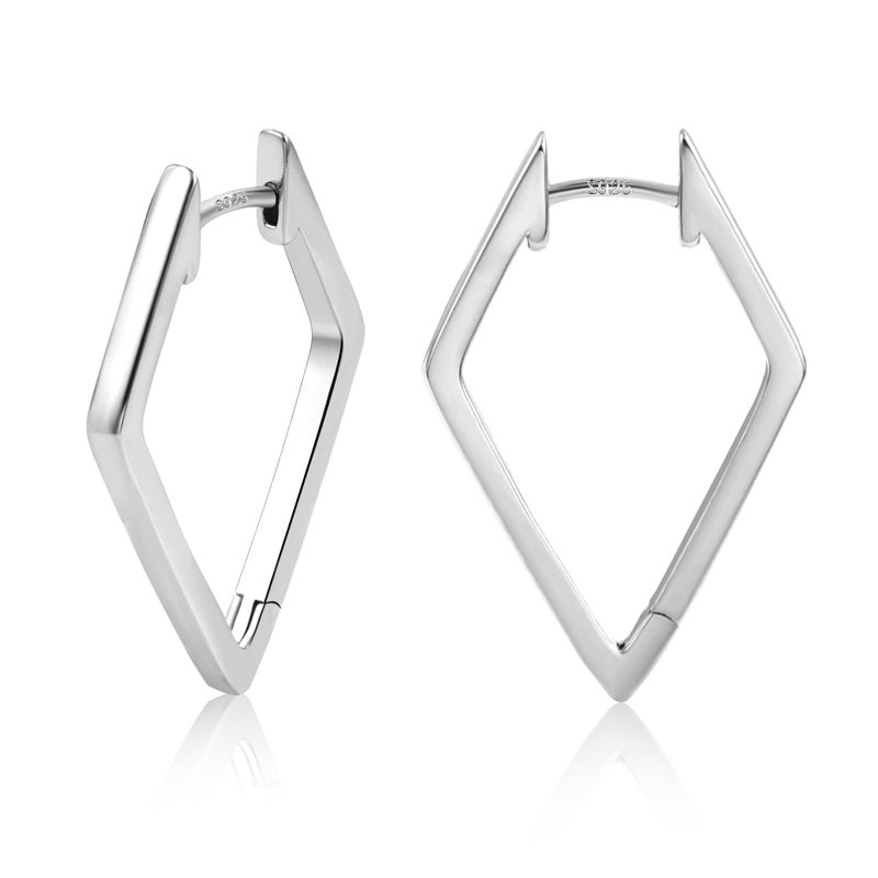 ALEXCRAFT Sterling Silver Hoop Earrings for Women Geometric Rhombus Huggie Hoop Earrings Hypoallergenic Jewelry - Image 1