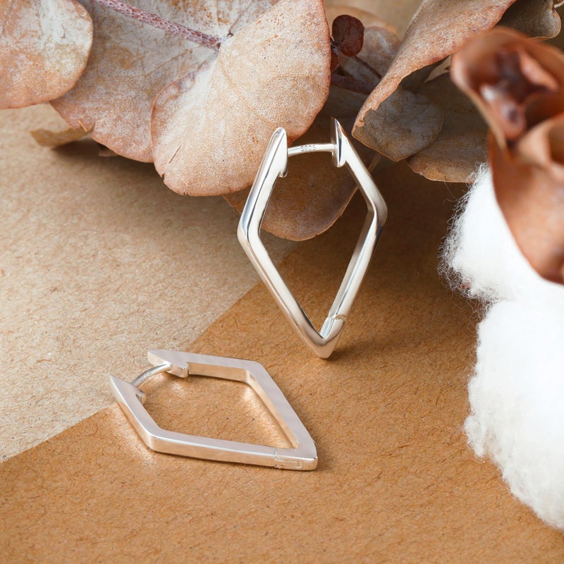 ALEXCRAFT Sterling Silver Hoop Earrings for Women Geometric Rhombus Huggie Hoop Earrings Hypoallergenic Jewelry - Image 4