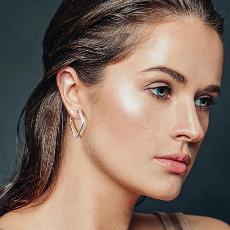 ALEXCRAFT Sterling Silver Hoop Earrings for Women Geometric Rhombus Huggie Hoop Earrings Hypoallergenic Jewelry - Image 2