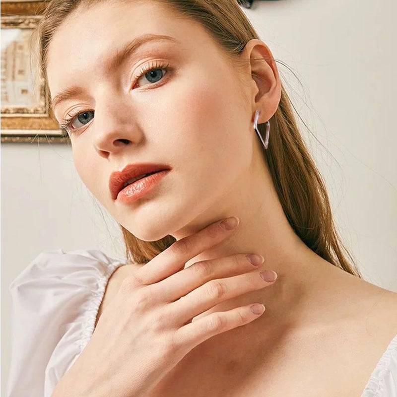 ALEXCRAFT Sterling Silver Hoop Earrings for Women Geometric Rhombus Huggie Hoop Earrings Hypoallergenic Jewelry - Image 3