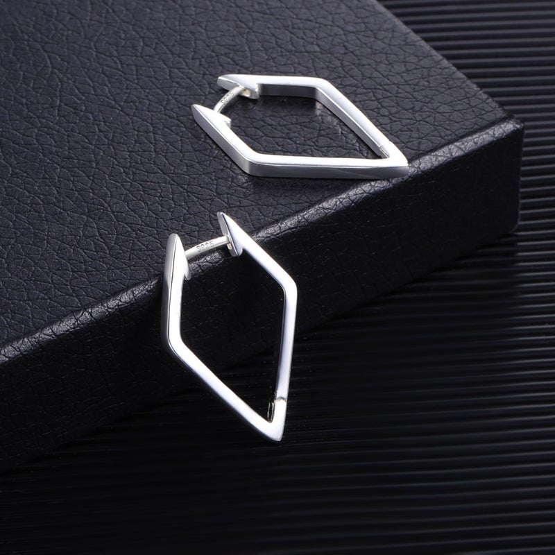 ALEXCRAFT Sterling Silver Hoop Earrings for Women Geometric Rhombus Huggie Hoop Earrings Hypoallergenic Jewelry - Image 5