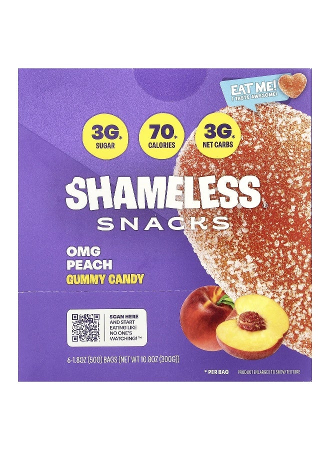 Shameless Snacks Shameless Snacks, Gummy Candy, OMG Peach, 6 Bags, 1.8 oz (50 g) Each  - Image 1