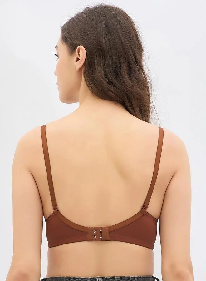Clovia  Brown Padded Non-Wired Full Coverage T-shirt Bra for Women | Best Price UAE