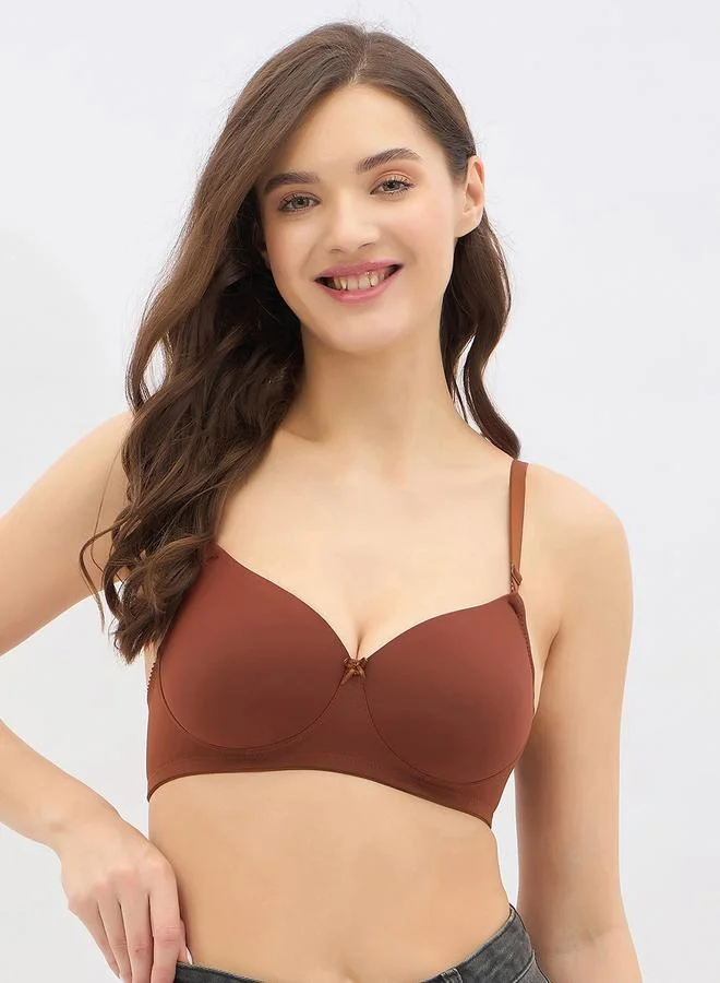 كلوفيا Brown Padded Non-Wired Full Coverage T-shirt Bra