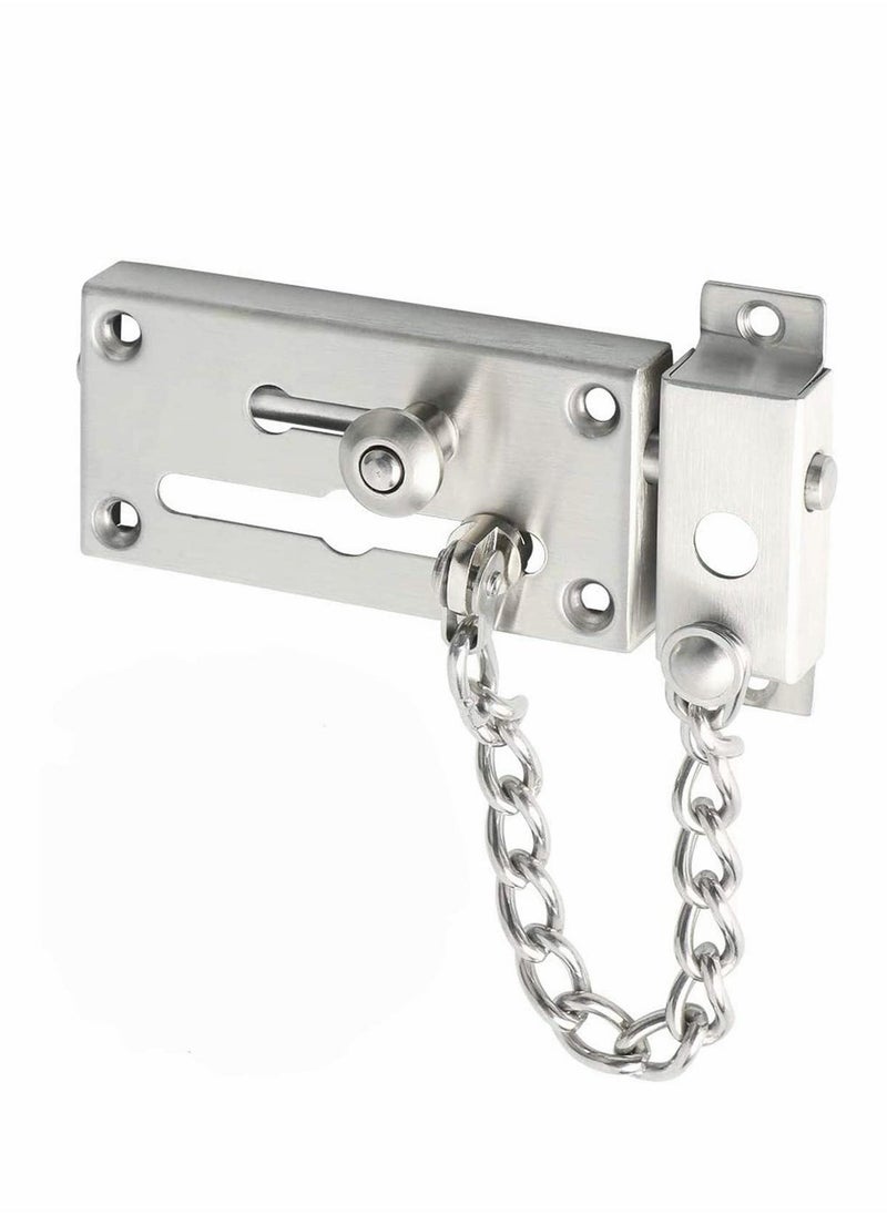 Slide Bolt Latch Gate Latches Safety Door Lock with Anti-Theft Chain and Spring Heavy Duty Stainless Steel Brushed Nickel Finish Slide Bolt Latch Gate Latches Safety Door Lock - Image 1