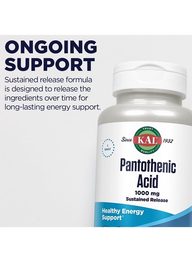 KAL Pantothenic Acid 1000mg, Sustained Release Vitamin B5 - Energy Supplements - Supports Metabolism of Carbs, Fat and Protein, Hair and Skin Health, Vegan, 60-Day Guarantee, 100 Servings, 100 Tablets - Image 5