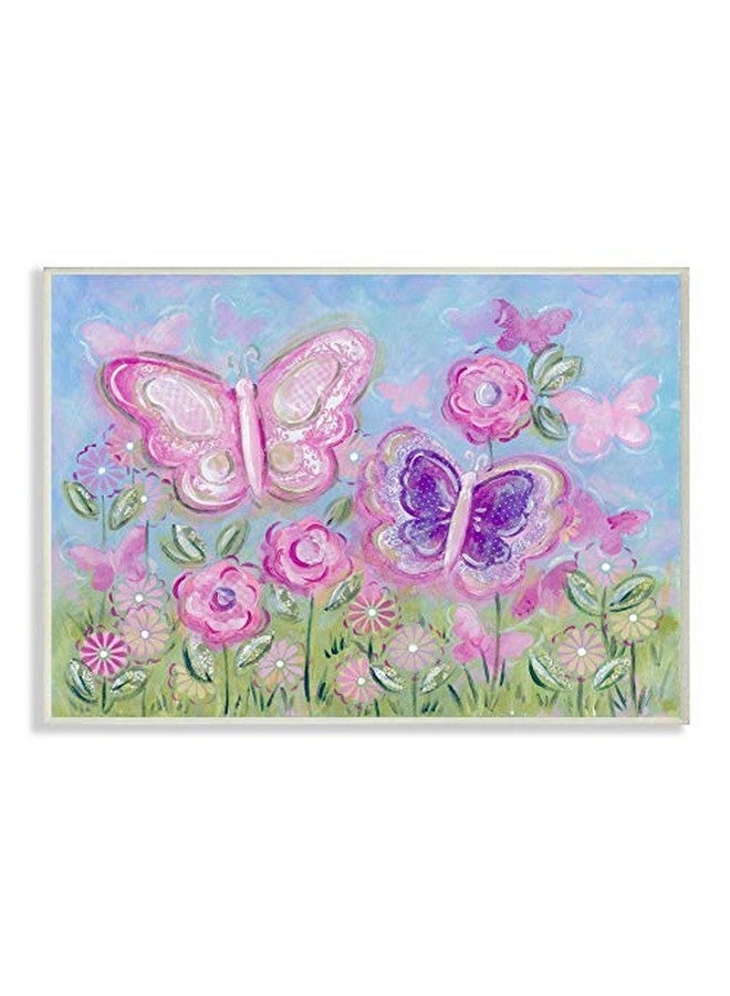 Stupell Industries The Kids Room By Stupell Pastel Butterflies In A Garden Rectangle Wall Plaque - Image 1