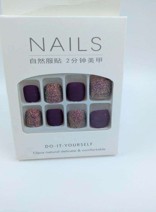FAVHOME Stick On Nails Acrylic Fake False Nail Kit with Sticker - For Quick and Easy DIY Manicures For Teens And Women 12 Pieces (Purple, Standard, Universal) - Image 3