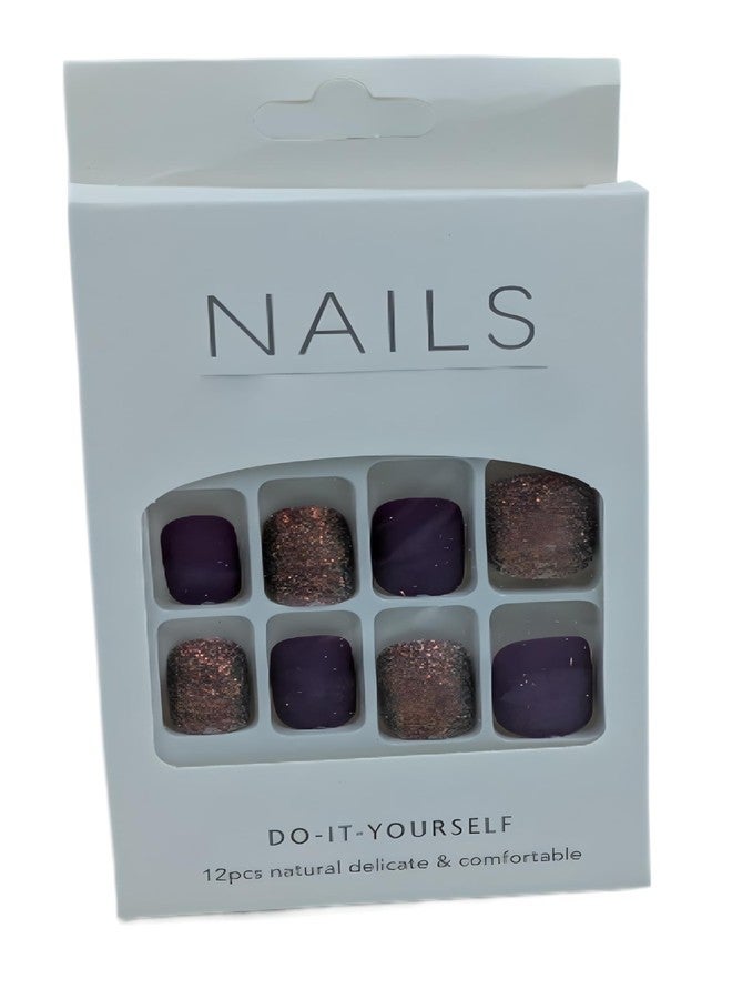 FAVHOME Stick On Nails Acrylic Fake False Nail Kit with Sticker - For Quick and Easy DIY Manicures For Teens And Women 12 Pieces (Purple, Standard, Universal) - Image 2