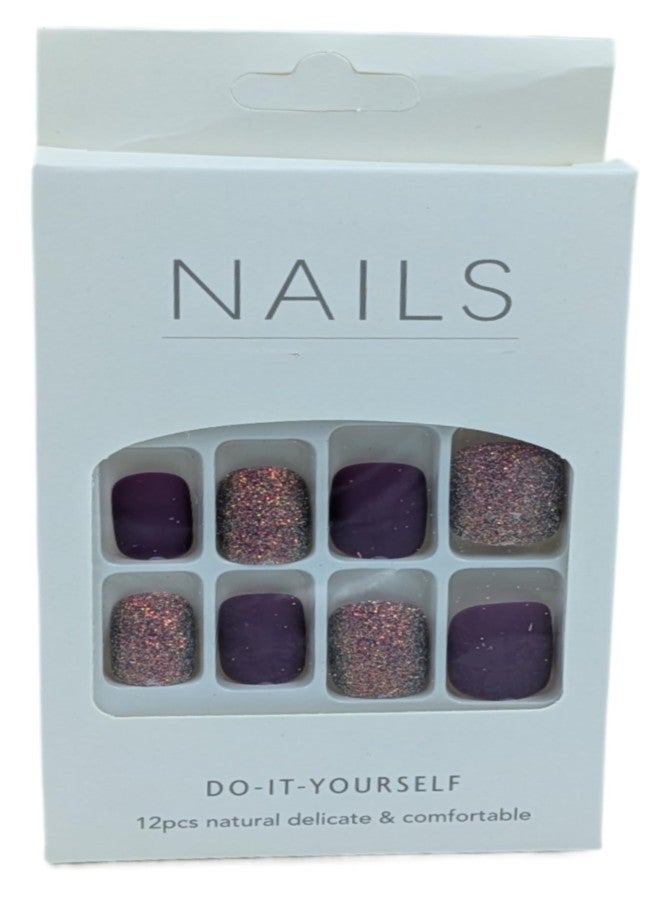 FAVHOME Stick On Nails Acrylic Fake False Nail Kit with Sticker - For Quick and Easy DIY Manicures For Teens And Women 12 Pieces (Purple, Standard, Universal) - Image 1