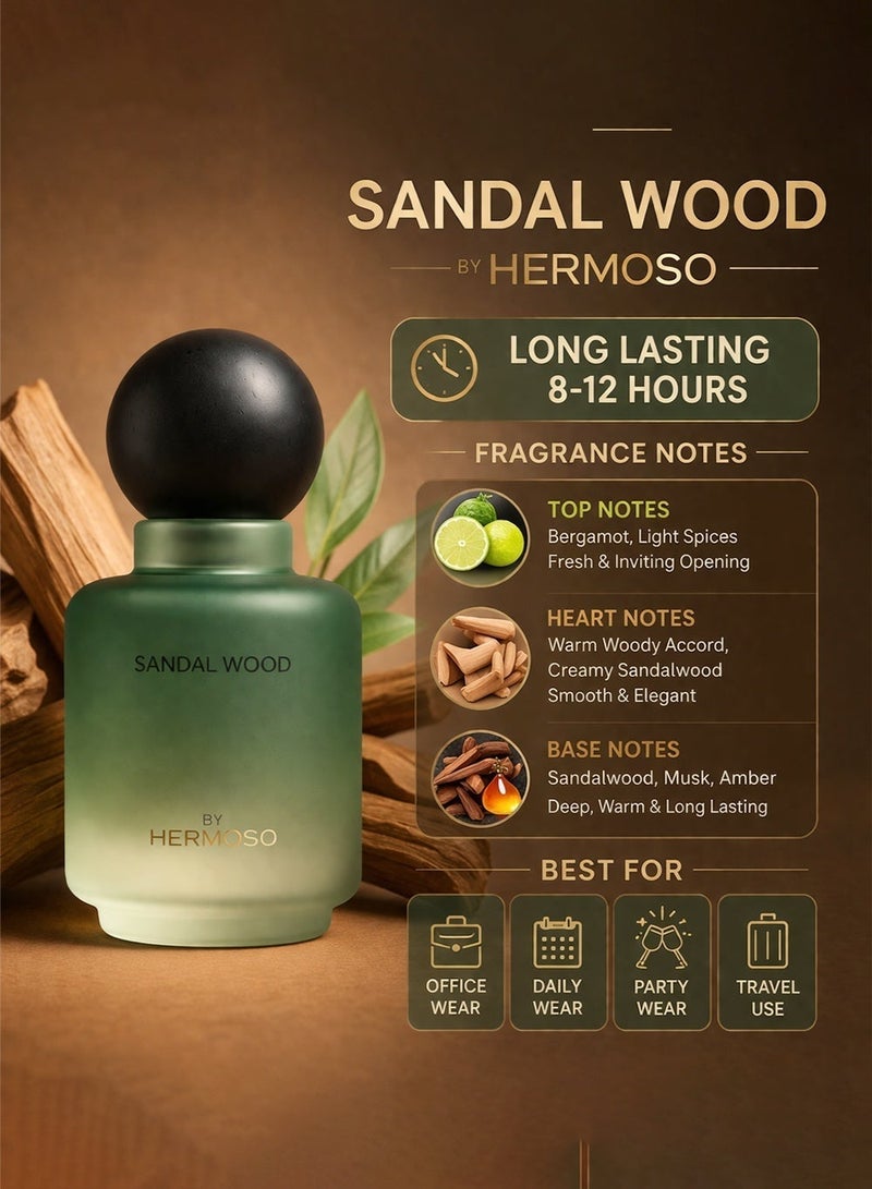 Hermoso عطر خشب الصندل، ١٠٠ مل | عطر يدوم طويلًا للرجال بنفحات خشب الصندل والفانيليا - Image 3