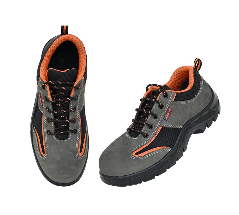 Karam FS69 Grey and Black Suede Leather Safety Shoes for Men |Single Density with Steel Toe | Antistatic, Antislip, Oil & Heat Resistant | Size - 07 - Image 3