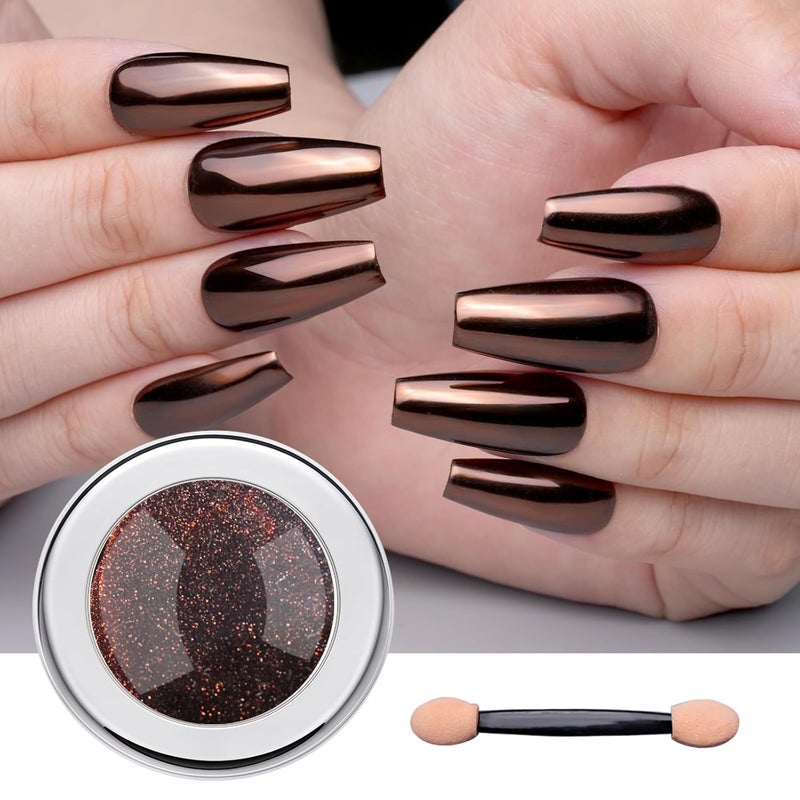 PrettyDiva Chrome Nail Powder - Coffee Chocolate Effect Nail Art Mirror Chrome Nail Powder, Brown Metallic Mirror Chrome Powder Pigment for Nail Art Decoration