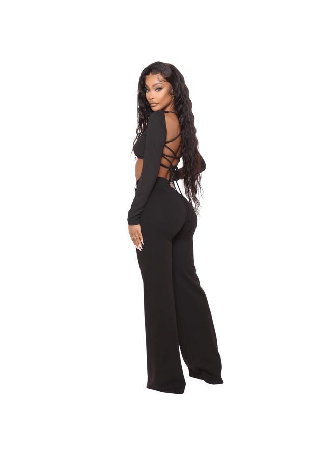 CHARYEAH Women's Wide Leg Dress Pants High Waisted Straight Leg Stretchy Business Office Work Pants Trousers, Black, L - Image 4