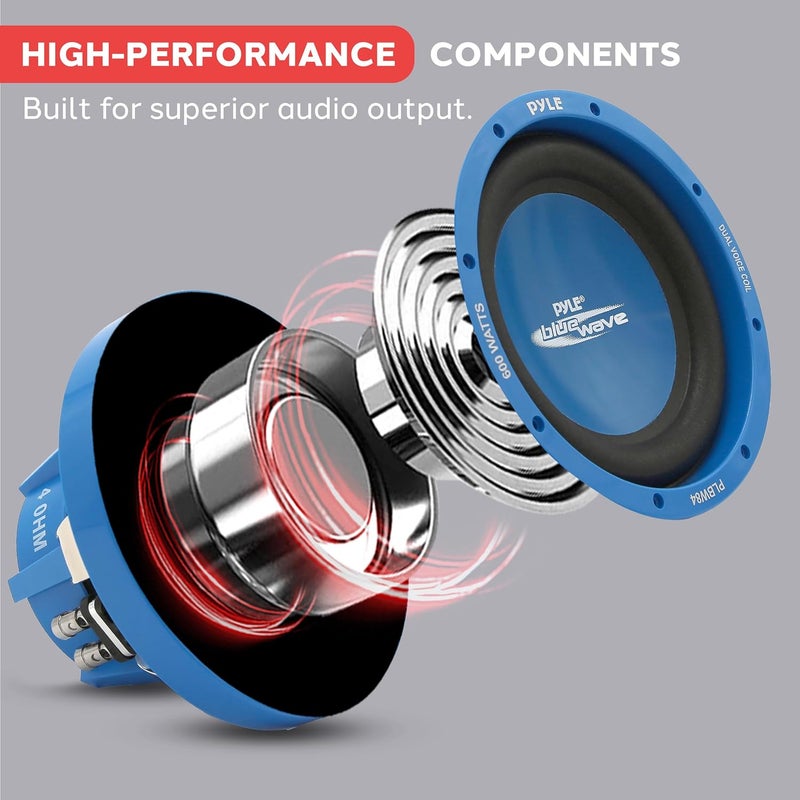 Pyle Car Vehicle Subwoofer Audio Speaker - 8 Inch Blue Injection Molded Cone, Blue Chrome-Plated Steel Basket, Dual Voice Coil 4 Ohm Impedance, 600 Watt Power, for Vehicle Stereo Sound System - PLBW84 - Image 3