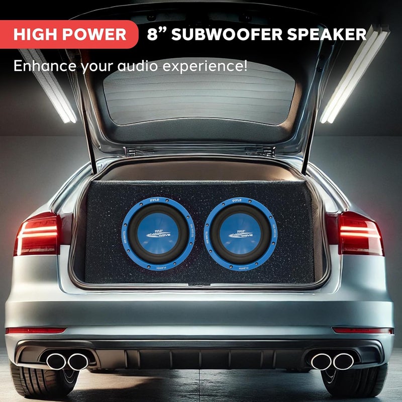 Pyle Car Vehicle Subwoofer Audio Speaker - 8 Inch Blue Injection Molded Cone, Blue Chrome-Plated Steel Basket, Dual Voice Coil 4 Ohm Impedance, 600 Watt Power, for Vehicle Stereo Sound System - PLBW84 - Image 2