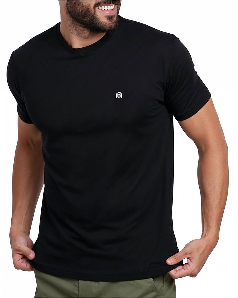 INTO THE AM Men's Logo Basic Tees - Fitted Essential Crewneck Blank T-Shirts Casual Gym Classic Short Sleeve True Fit Fashion Undershirts Tshirts for Guys (Black, Medium)