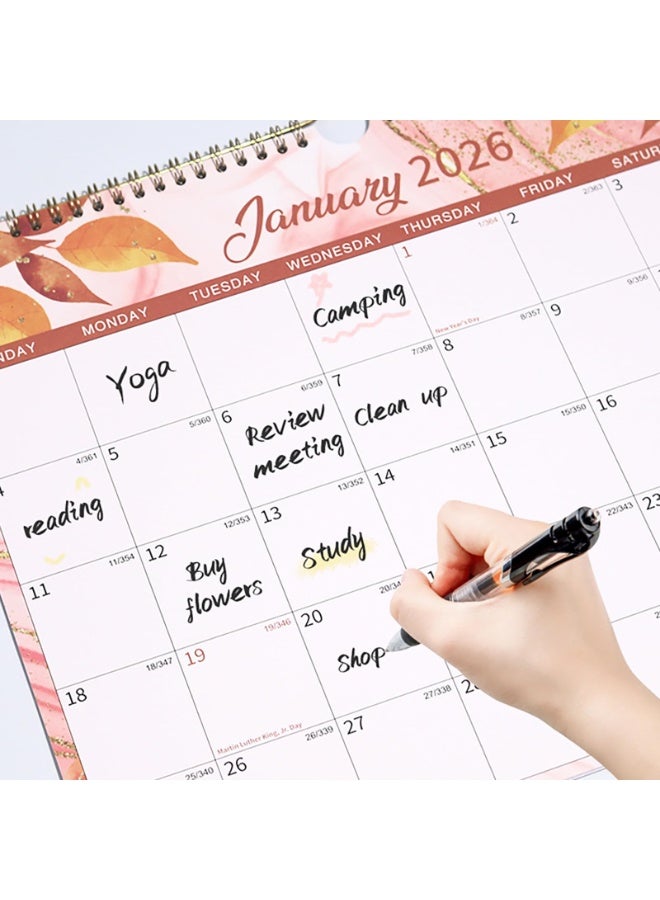 كيلا تقويم جداري ١٢ شهرًا ٢٠٢٦، تصميم زهور، يناير ٢٠٢٦ - ديسمبر ٢٠٢٦، مقاس كبير ١٤.٦ بوصة × ١١.٣ بوصة، غلاف متين مزدوج الأسلاك، مناسب للتخطيط المنزلي والمكتبي والمدرسي (برتقالي) - Image 3