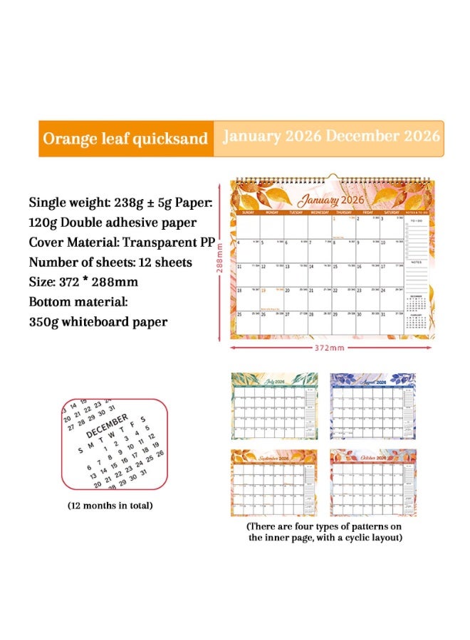 كيلا تقويم جداري ١٢ شهرًا ٢٠٢٦، تصميم زهور، يناير ٢٠٢٦ - ديسمبر ٢٠٢٦، مقاس كبير ١٤.٦ بوصة × ١١.٣ بوصة، غلاف متين مزدوج الأسلاك، مناسب للتخطيط المنزلي والمكتبي والمدرسي (برتقالي) - Image 2