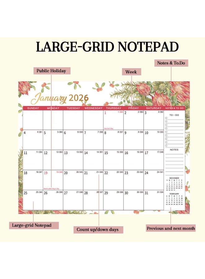 كيلا تقويم جداري ١٢ شهرًا ٢٠٢٦، تصميم زهور، يناير ٢٠٢٦ - ديسمبر ٢٠٢٦، مقاس كبير ١٤.٦ بوصة × ١١.٣ بوصة، غلاف متين مزدوج الأسلاك، مناسب للتخطيط المنزلي والمكتبي والمدرسي (برتقالي) - Image 5