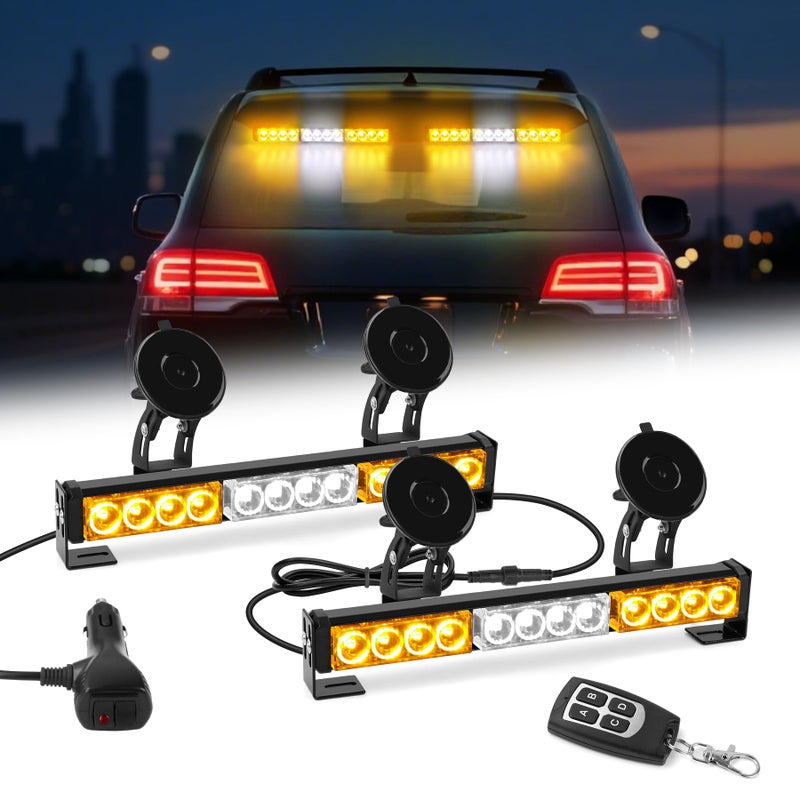 FEELOTAM Amber and White Traffic Advisor Strobe Lights Bar For Vehicles Trucks Wireless Remote Control 23 Flash Patterns 2pcs 128 inch LEDs Flashing Warning Lights