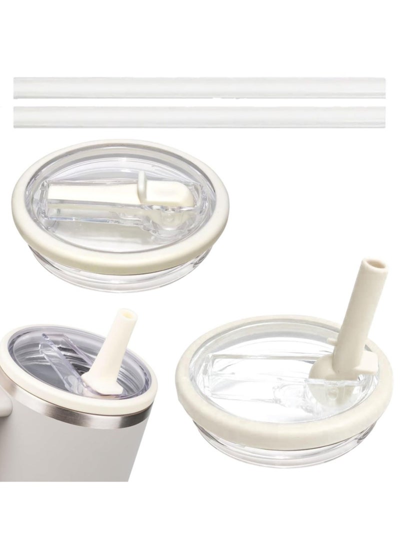 Generic - 40 OZ Tumbler Lid Replacement for Stanley Quencher, 2 Pack Flip Straw Replacement Lids with 2 Straws for 40 OZ Tumbler, Spill Proof Tumbler Lids for Stanley Cup, Beige - Image 1