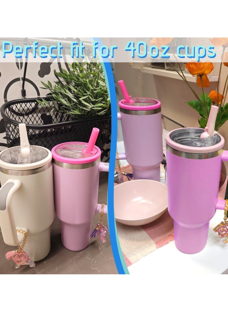 Generic - 40 OZ Tumbler Lid Replacement for Stanley Quencher, 2 Pack Flip Straw Replacement Lids with 2 Straws for 40 OZ Tumbler, Spill Proof Tumbler Lids for Stanley Cup, Beige - Image 1