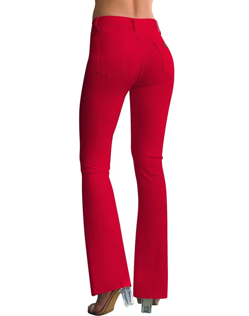 roswear Womens Mid Waist Bell Bottom Stretchy Flare Jeans Pants Red Medium - Image 3