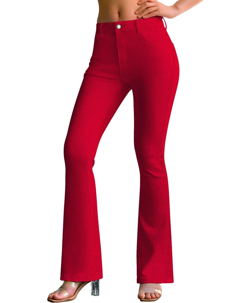 roswear Womens Mid Waist Bell Bottom Stretchy Flare Jeans Pants Red Medium - Image 1