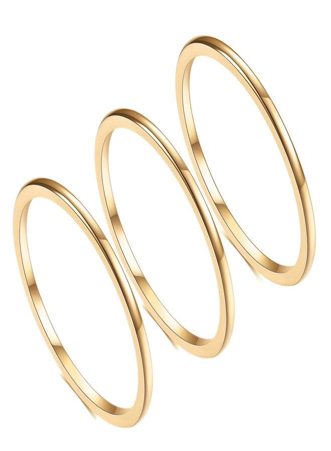 VQYSKO 2PCS 1mm/2mm/3mm14K Gold Filled Rings Stacking Rings for Women Stackable Thin Silver/Gold/Black Ring Plain Statement Band Comfort Fit, Size 3-10 (Gold-1MM-3PCS, 4) - Image 1