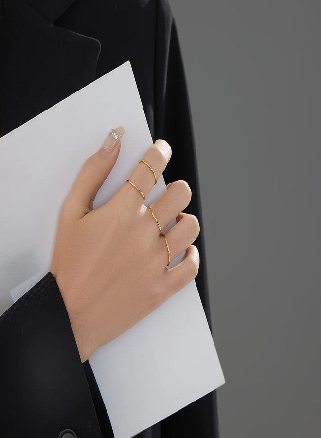 VQYSKO 2PCS 1mm/2mm/3mm14K Gold Filled Rings Stacking Rings for Women Stackable Thin Silver/Gold/Black Ring Plain Statement Band Comfort Fit, Size 3-10 (Gold-1MM-3PCS, 4) - Image 4